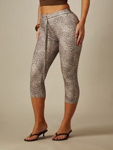MISSGUIDED 豹紋印花腰帶細節中腰七分緊身褲 夏季度假風 - 彩色 - 查看 5
