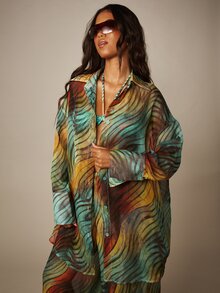 MISSGUIDED Printed Sheer Chiffon Beach Co-Ord Set With Halter Neck Bralette Top And Wide Leg Palazzo Pants Summer Vacation - Multicolor - View 6