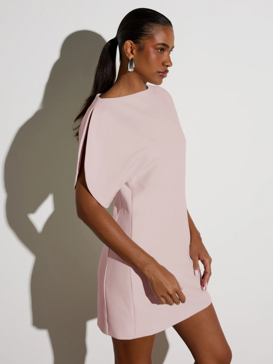 KSTM Structured Cape-Sleeve Mini Dress With Bateau Neckline - Party Shift Dress For Spring Summer Events - Baby Pink - View 1