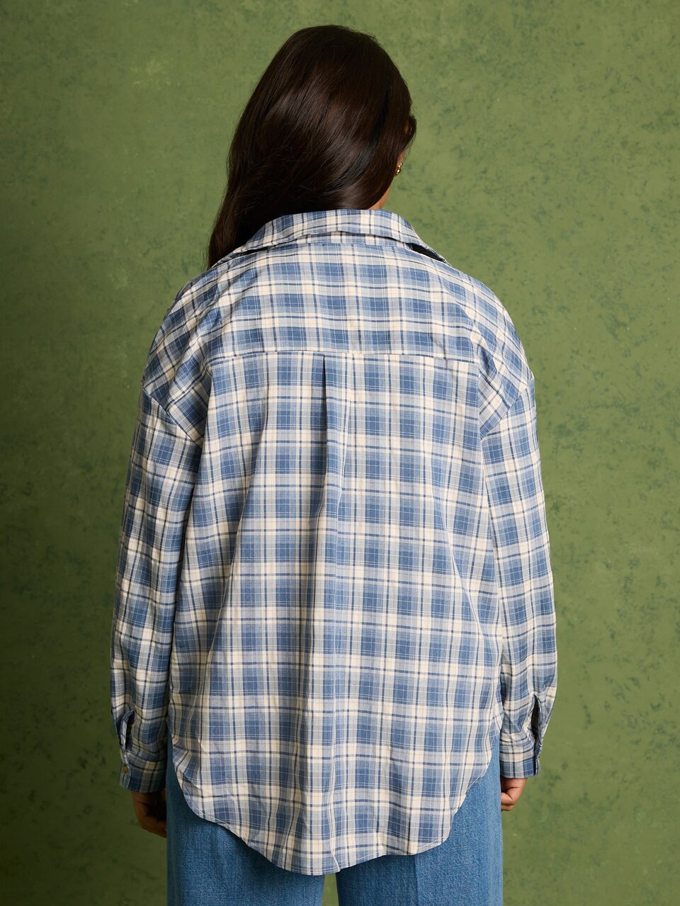 Plus Size Checked Shirt Everyday Wear Comfy Casual 80s 90s Wardrobe Staple Wear To Work Cool Chic 90's With Jeans Spring Office Blue And White