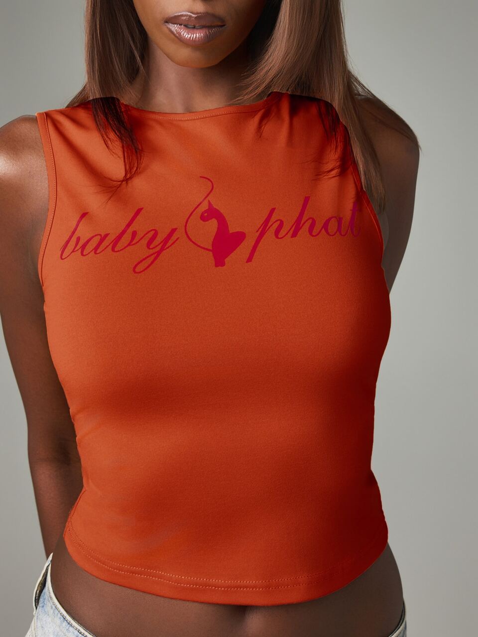 BABYPHAT Logo Crop Tank Top With High Neck Sleeveless Design Summer Street Style Graphic Tee