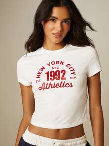 MISSGUIDED NYC 1992 Athletics 圖案印花短版修身圓領短袖緊身 T-shirt - 白色 - 查看 4