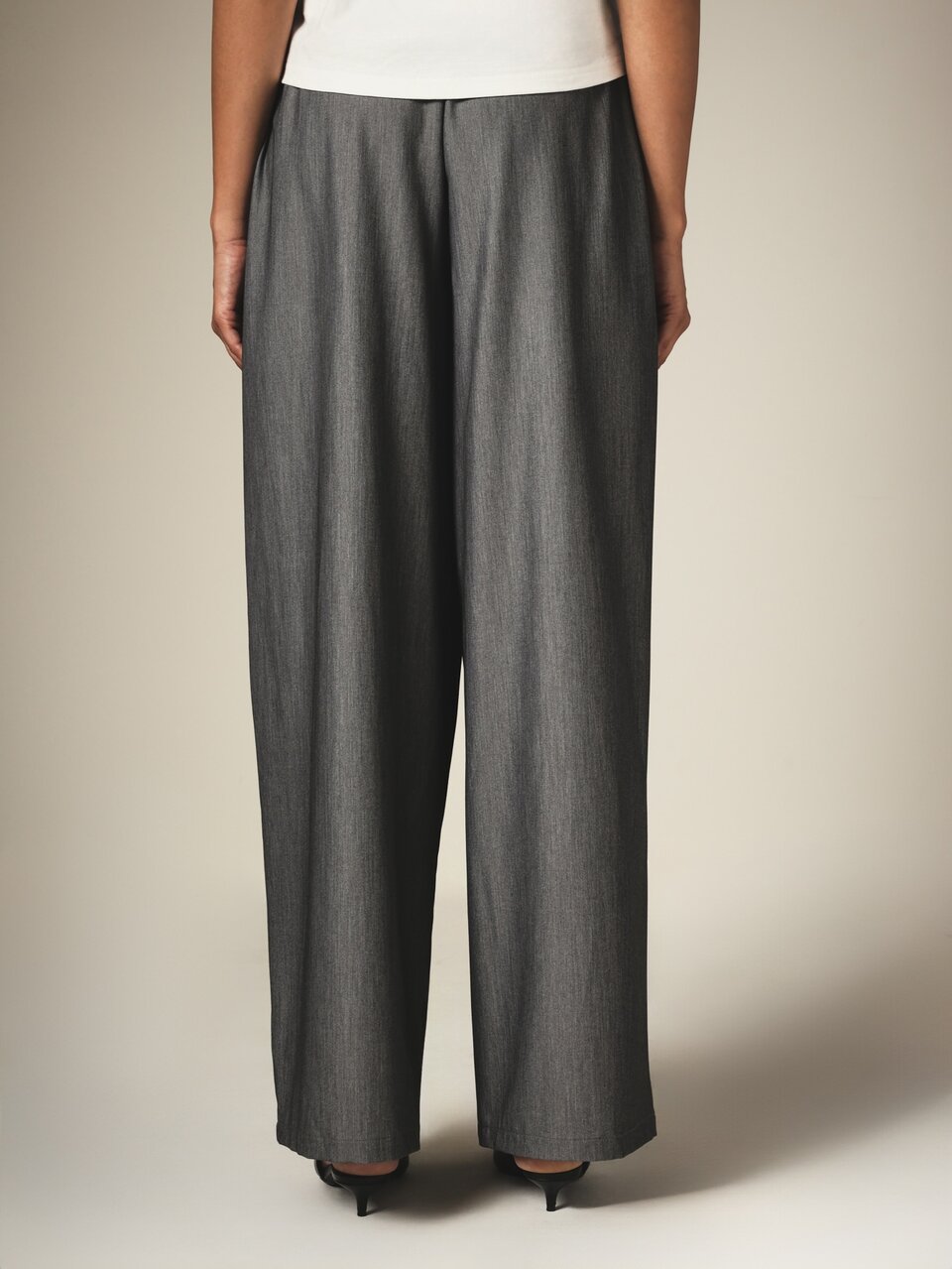 KSTM Wide Leg Pull-On Trousers With Elastic Waist Pleated High Rise Full Length Palazzo Dress Pants Business Office Dark Grey Autumn Casual