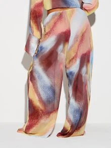 KIZN Abstract Swirl Print Wide Leg Drawstring Trousers Beach Cover Up Summer Vacation Resort Wear Palazzo Pants - Multicolor - View 2