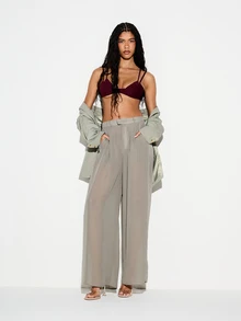 KIZN Layered Crepe Bralette With Double Spaghetti Straps And Deep V-Neckline Crossback Design - Burgundy - View 3