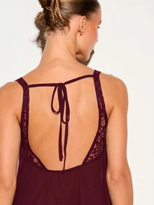 KIZN Lace Trim Deep V-Neck Cami Top Flowy Babydoll Sleeveless Nightwear Intimate Sleepwear Camisole - Brown - View 5