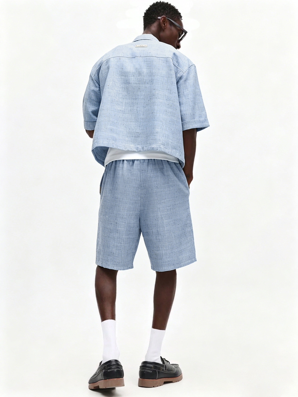 Short Sleeve Button-Up Shirt Co-Ord Woven Texture Relaxed Fit Summer Holiday Casual Matching Set
