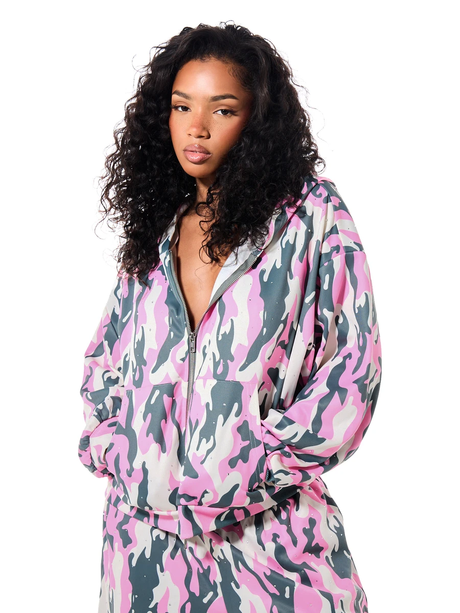 SUMWON WOMEN Sudadera con capucha y cremallera completa con estampado de camuflaje, manga larga, estilo casual oversize de calle - Multicolor - Ver 1