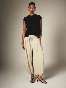 KSTM Sleeveless Cap Sleeve Crew Neck Solid T-Shirt Casual Summer Essential Minimalist Boxy Crop Top - Black - View 5