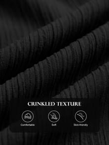 ELLERISSA Plus Size Black Shirred Waist V-Neck Top Wide Leg Trousers Co-Ord Set Brunch Vacation Summer Elegant - Black - View 6