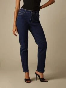 MISSGUIDED High Rise 90S Slim Leg Jeans Dark Wash Straight Cut Classic Five Pocket Retro Style Ankle Length Denim - Dark Wash - View 1