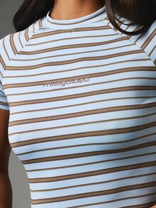 MISSGUIDED Striped Slim Fit Tee With High Neck Raglan Short Sleeves And Brand Logo Print - Multicolor - View 2