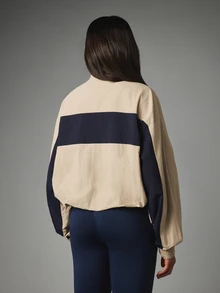 MISSGUIDED Colorblock Windbreaker Jacket With Stand Collar Full Zip Cropped Lightweight Panel Detail Fall Outerwear - Apricot - View 5