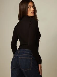 MISSGUIDED Military Style Double-Breasted Button Detail Knit Cardigan Top With Scallop Neckline Long Sleeves - Black - View 2