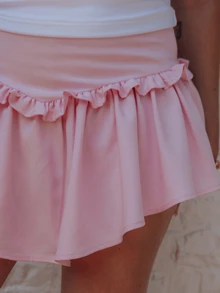 Pimkie Edition Women's Summer Solid Color Ruffle Hem Casual Skirt Pants - Pink - View 4