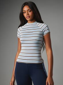 MISSGUIDED Striped Slim Fit Tee With High Neck Raglan Short Sleeves And Brand Logo Print - Multicolor - View 3