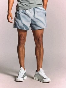 SUMWON Printed Nylon Running Shorts With Side Pockets And Contrast Piping Mid-Thigh Length Summer Active Short - Grey - View 3