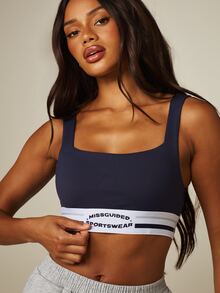 MISSGUIDED 運動品牌彈性腰帶方領短版運動內衣，強力支撐運動內衣 - 寶藍色 - 查看 5