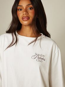 MISSGUIDED Sunday Pilates Club 圖案印花寬鬆方正版圓領短袖 T-shirt 休閒風 - 白色 - 查看 5
