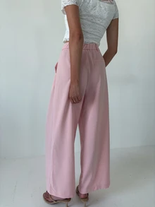Pimkie Edition Women's Trousers, Pleated, High Waist, Wide Leg, Smart Casual Office Work Dusty Pink Summer - Pink - View 2