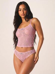 MISSGUIDED MSGD 花卉蕾絲透視內衣內褲套裝，附波浪邊飾與品牌細節，情人節適用 - 粉色 - 查看 4