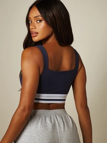 MISSGUIDED 運動品牌彈性腰帶方領短版運動內衣，強力支撐運動內衣 - 寶藍色 - 查看 2