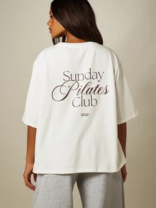 MISSGUIDED Sunday Pilates Club 圖案印花寬鬆方正版圓領短袖 T-shirt 休閒風 - 白色 - 查看 2