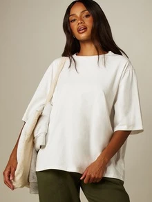 MISSGUIDED 寬鬆落肩圓領短袖T恤，背面印花，附Pilates與Matcha Wellness Club標語 - 白色 - 查看 5