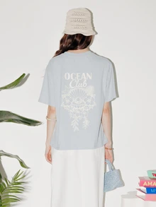 Pimkie Edition Women's Graphic Tee, Slogan Print, Short Sleeve, Regular Fit, Beach Vacation - Blue - View 1