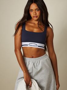 MISSGUIDED 運動品牌彈性腰帶方領短版運動內衣，強力支撐運動內衣 - 寶藍色 - 查看 1