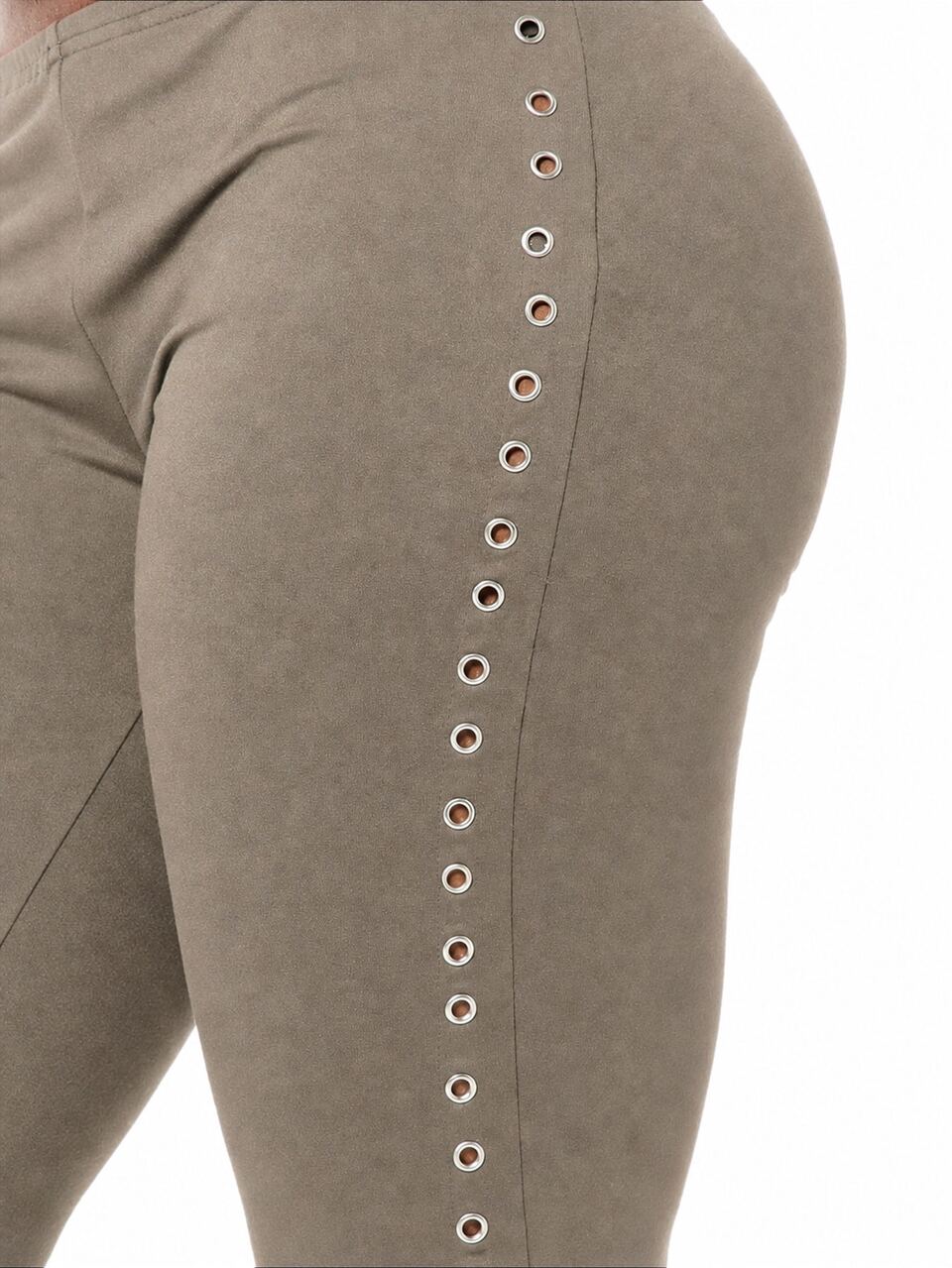 Plus Size Capri Leggings With Side Grommet Detail And Ruched Hem, Stretch Casual Cropped Pants