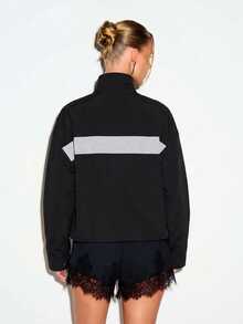KIZN Color Block Full-Zip Windbreaker Jacket With Panel Detail And Stand-Up Collar For Casual Everyday Wear - Black - View 4