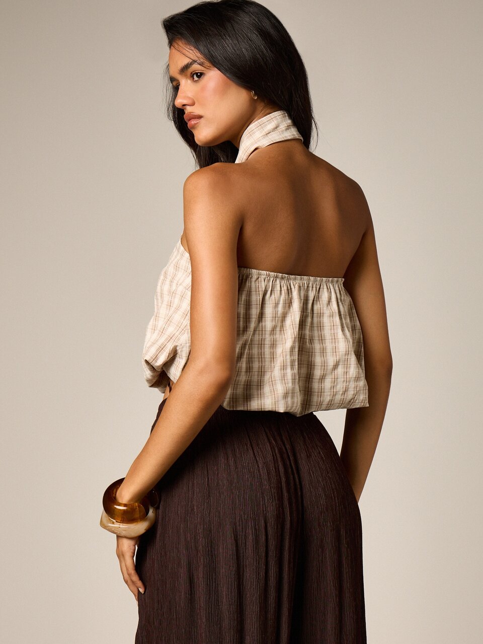AiiRZ Bubble Hem Halter Top With Tie Knot