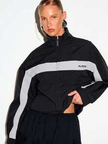 KIZN Color Block Full-Zip Windbreaker Jacket With Panel Detail And Stand-Up Collar For Casual Everyday Wear - Black - View 3
