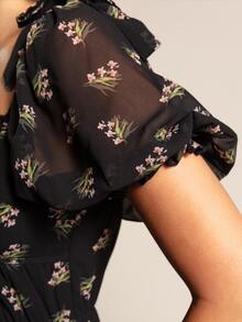 Rouah Womens Sheer Lined Ditsy Floral Midi Dress For Summer - Casual Summer Dress, Office Dress, Day Dress - Black - View 7
