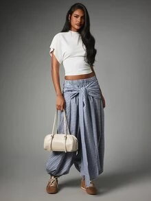 MISSGUIDED Mock Neck Cape Sleeve Crop Top With Gathered Ruched Waist Detail Elegant Summer Style - White - View 3