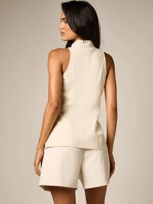 AiiRZ Sleeveless Mandarin Collar Vest Top With Ornate Chinese Frog Button Closures Spring Summer Occasion Wear - Khaki - View 3