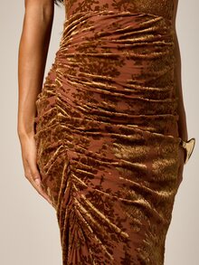 AiiRZ Stretch Devore Velvet Ruched Maxi Dress With Floral Burnout Texture, Sleeveless Bodycon Silhouette, Evening Formal Gown - Multicolor - View 2