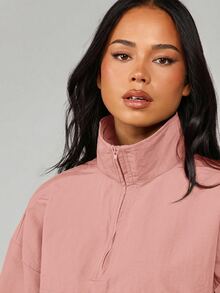 MISSGUIDED Half-Zip Pullover Windbreaker Jacket With Mock Neck, Elastic Cuffs, Oversized Fit And Zip Chest Pocket - Dusty Pink - View 6