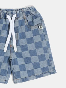 SUMWON Kids Checkerboard Denim Shorts With Elastic Waist And Drawstring Closure Summer Casual Jean Shorts - Blue - View 3