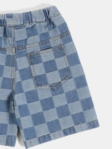 SUMWON Kids Checkerboard Denim Shorts With Elastic Waist And Drawstring Closure Summer Casual Jean Shorts - Blue - View 4
