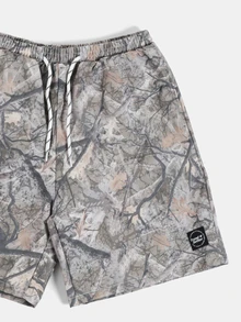 SUMWON Tree Camo Print Elastic Waist Drawstring Board Shorts Summer Beach Vacation Swim Trunks With Side Pockets - Khaki - View 3