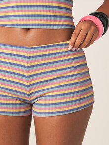 MISSGUIDED 夏季音樂節海灘度假用 羅紋條紋掛脖短版上衣與迷你短褲套裝 - 彩色 - 查看 4