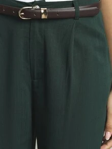 KSTM Relaxed Smart Pleated Wide-Leg Suit Pants With High Rise Tailored Fit For Office And Formal Occasions - Dark Green - View 2
