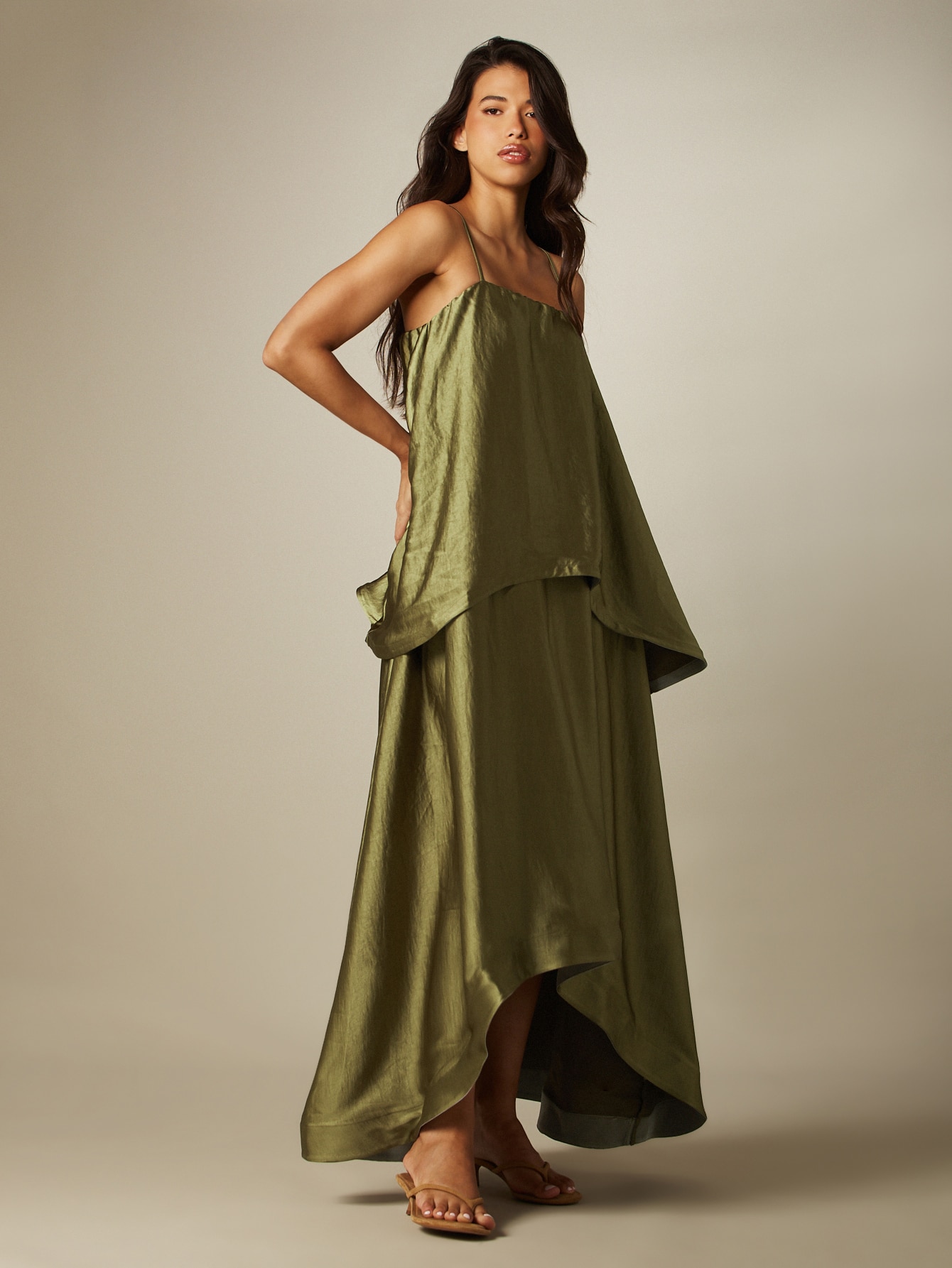 MISSGUIDED Satin Tiered Maxi Dress With Layered Hem