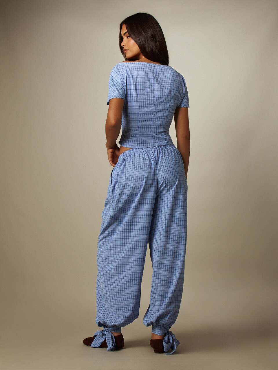 MISSGUIDED Checked Co-Ord Set Crop Top And Balloon Pants Two-Piece Outfit Summer Casual Matching Set