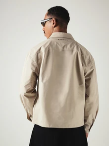 SUMWON Cargo Zip-Up Overshirt Jacket With Dual Chest Pockets Long Sleeve Collared Casual Layering Spring Outerwear Shirt - Camel - View 3