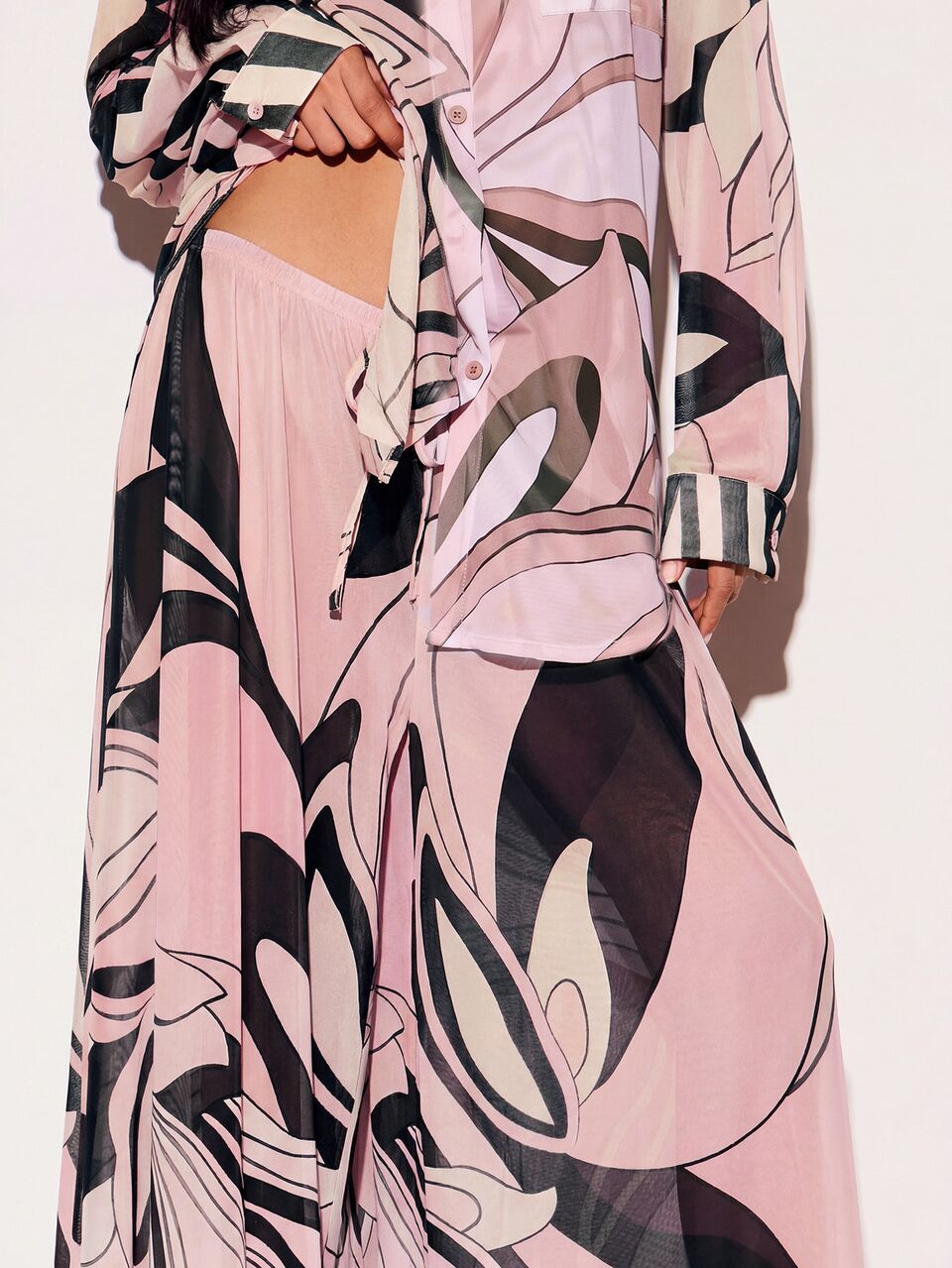 KIZN Wide Leg Sheer Mesh Trouser With Abstract Print