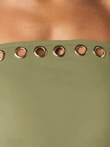 MISSGUIDED Strapless Blouson Mini Dress With Gold Grommet Detail And Ruched Bodycon Skirt Summer Party - Khaki - View 5
