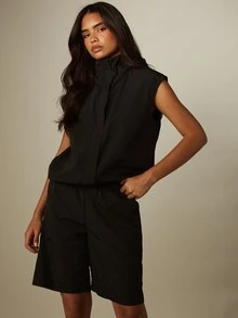 MISSGUIDED Funnel Neck Sleeveless Gilet And Bermuda Long Shorts Co-Ord Set Summer Two-Piece Casual Outfit - Black - View 1